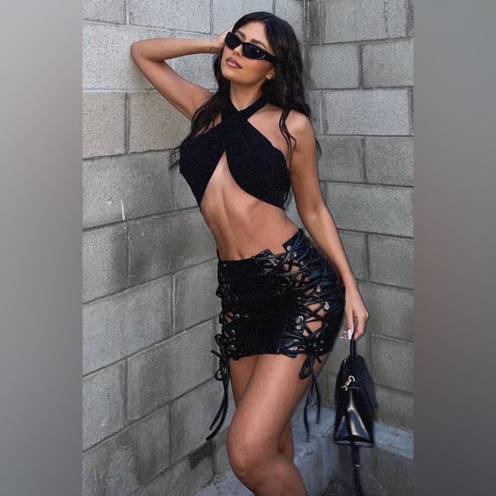 Fashion Nova Cause A Scene Faux Leather Mini Skirt - Black NWT